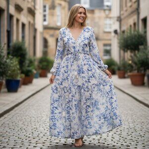Few Moda Boho Floral V-Neck Midi Dress, S